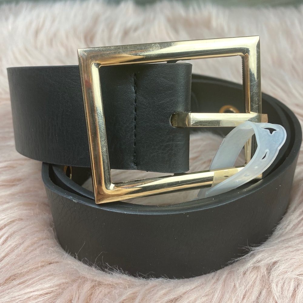 Square Metal Buckle Black  Belt New - Picture 3 of 10